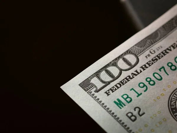 One Hundred Dollar Bill Focus Corner Showing Number Black Negative — Stock Photo, Image