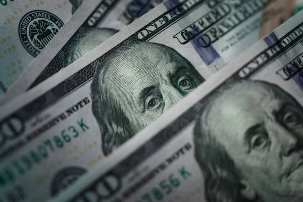 Several One Hundred Dolar Bills Extreme Macro Close Focusing Eyes — Stock Photo, Image