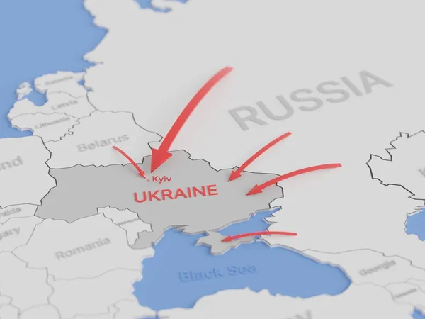 Mapa Ucrania Que Muestra Avance Invasión Rusa Marzo 2022 Renderizado — Foto de Stock