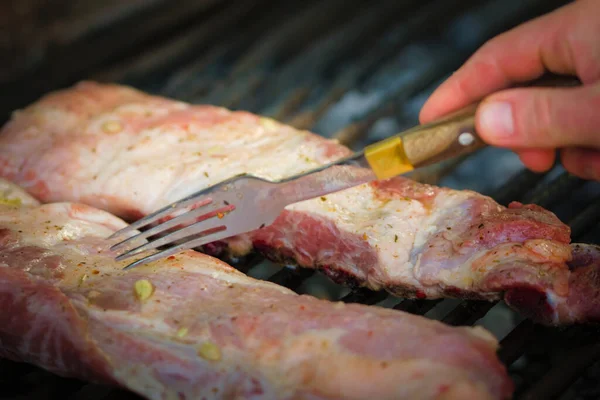 Grande Pedaço Carne Vermelha Grelha Comida Típica Argentina Asado — Fotografia de Stock