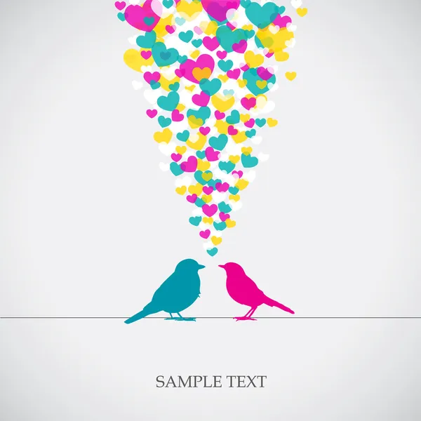 Deux pigeons, carte d'amour colorée . — Image vectorielle