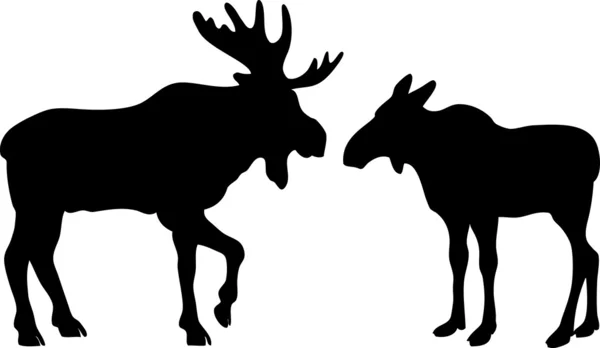 Twee moose liefde silhouetten — Stockvector