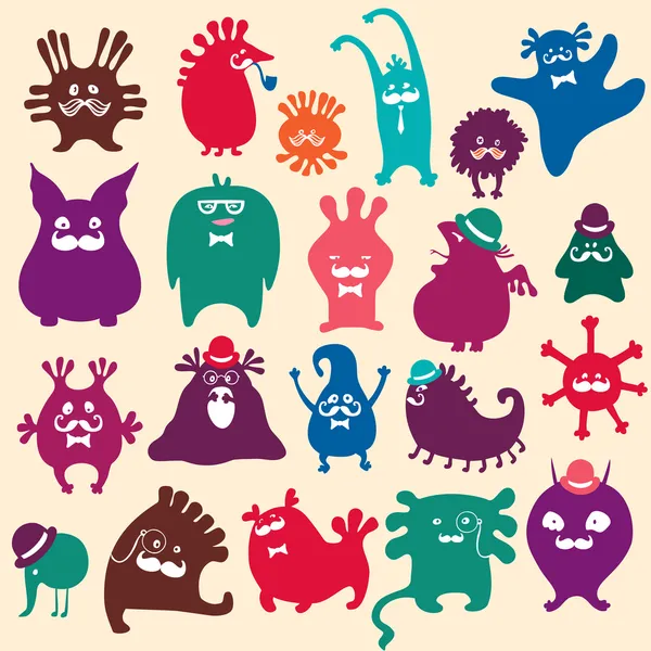 Monstruos lindos. Divertidas criaturas de fantasía, colorido — Vector de stock