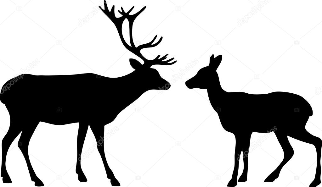 Two deer love silhouettes