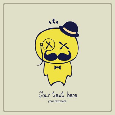 buruşuk kağıt üzerinde gülümseyen karikatür tebrik kartı.