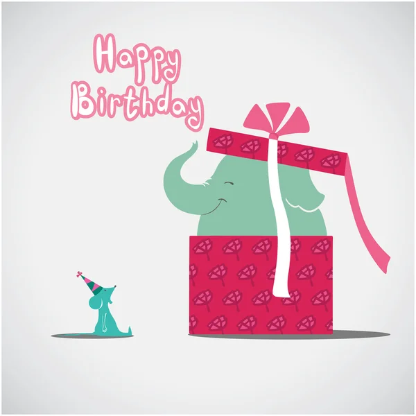 Elefante y ratón: tarjeta de cumpleaños feliz — Vector de stock