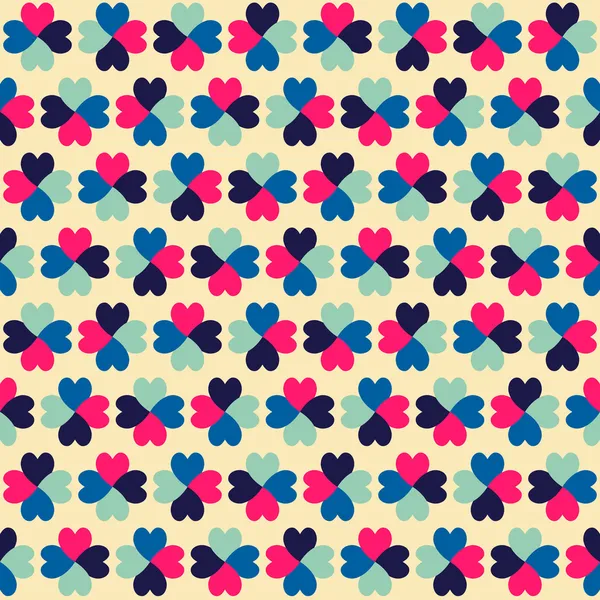 Seamless geometric pattern with colorful hearts. — Stock Vector
