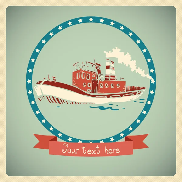 Postcard with old-fashioned boat. — Stock Vector