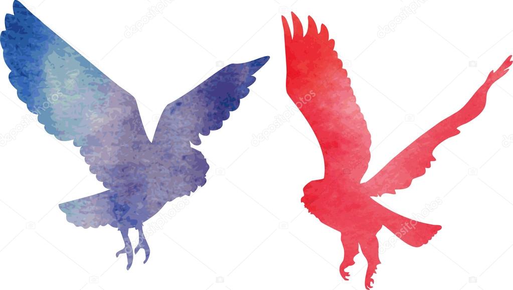 Two owls love watercolor silhouettes