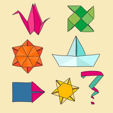Çizim origami öğeleri kümesi.