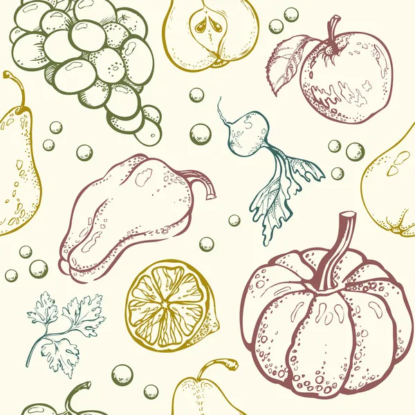 野菜や果物のシームレスなパターン — ストックベクタ
