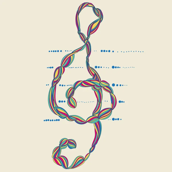 Treble clef design par courbes sur fond beige, avec des notes — Image vectorielle