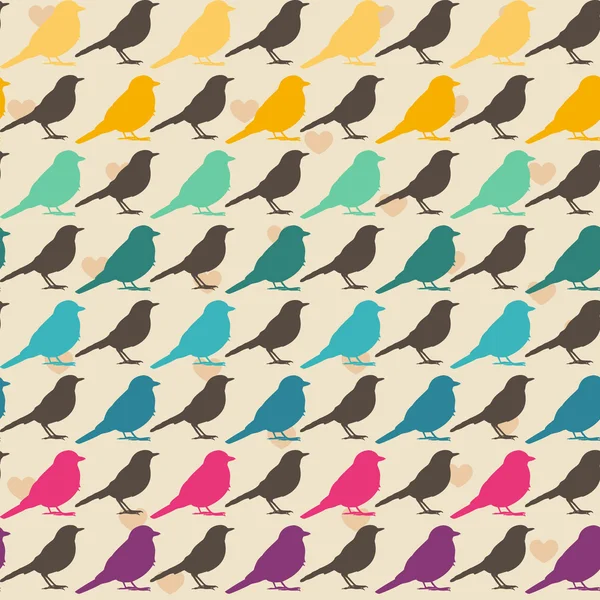 Patrón inconsútil de aves coloridas — Vector de stock