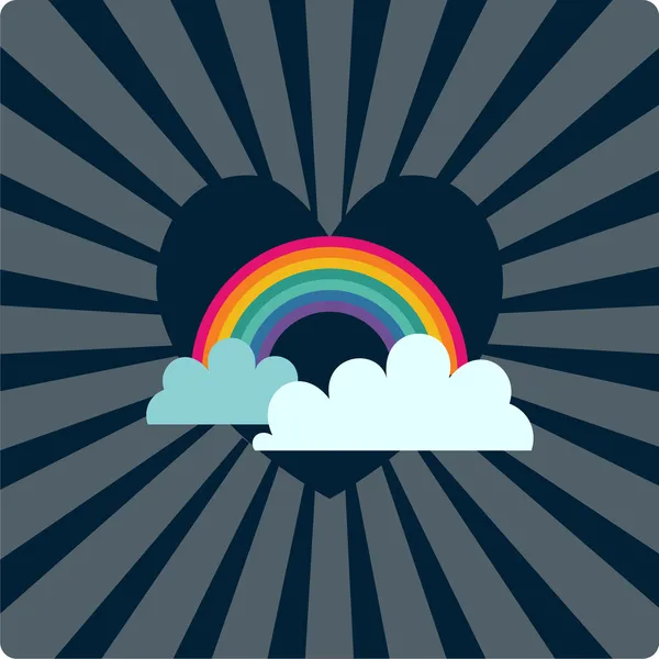 Kalp, rainbow ile bulutlar — Stok Vektör