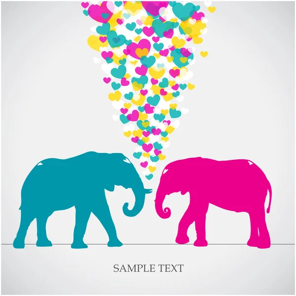 Dois elefantes, amo cartão colorido . — Vetor de Stock