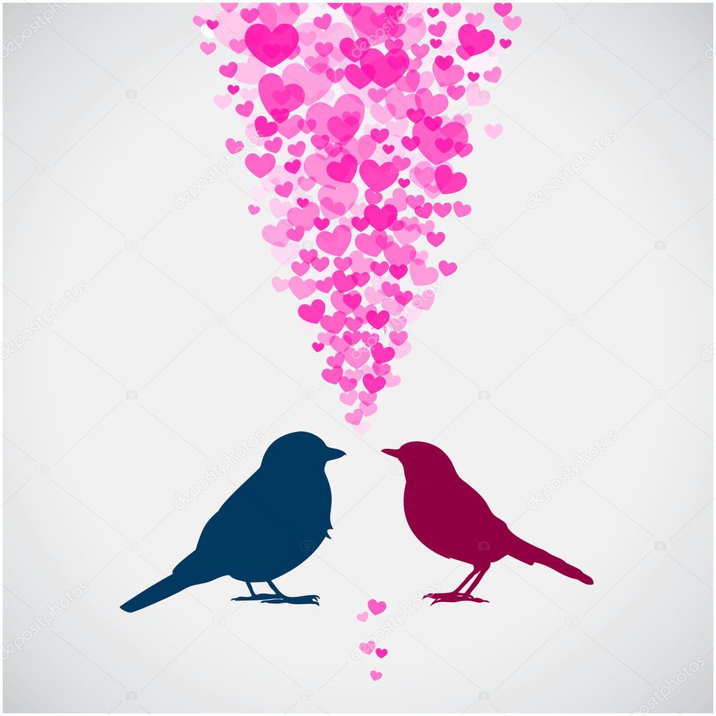Two birds, love colorful card.