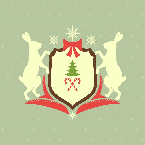 Рождественский геральдический герб с зайцами — стоковый вектор