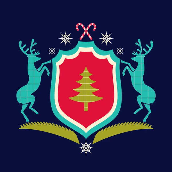 Heraldisk juleskjold med hjort – stockvektor