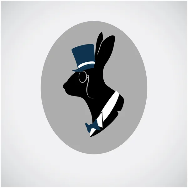 Vintage hare portrait in topper — Stock Vector