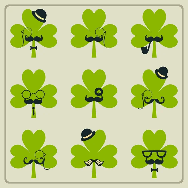 St Patricks jour moustachu shamrock ensemble — Image vectorielle