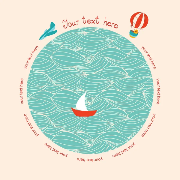 Aereo e mongolfiera, barca sulle onde del mare — Vettoriale Stock