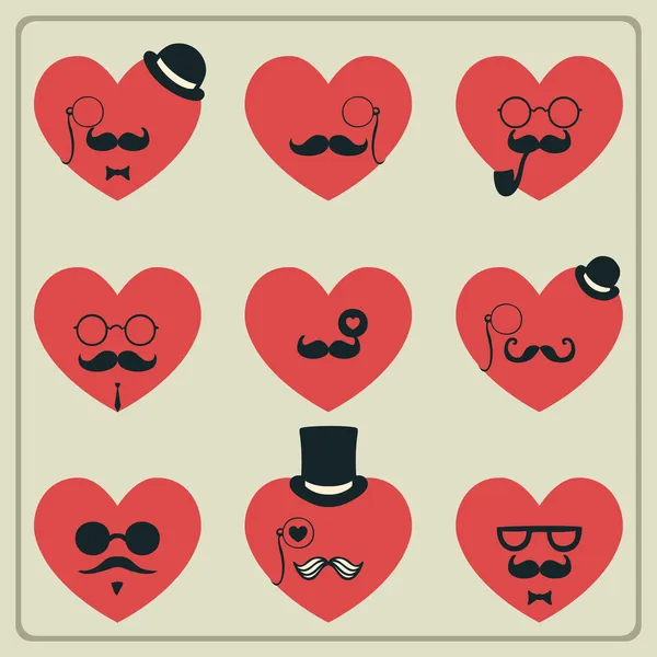 Día de San Valentín corazones bigote — Archivo Imágenes Vectoriales