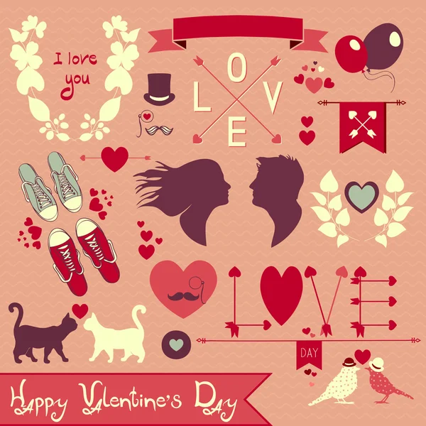 Valentines day retro graphic design elements — Stock Vector