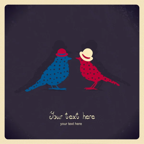 Deux oiseaux, amour carte colorée . — Image vectorielle