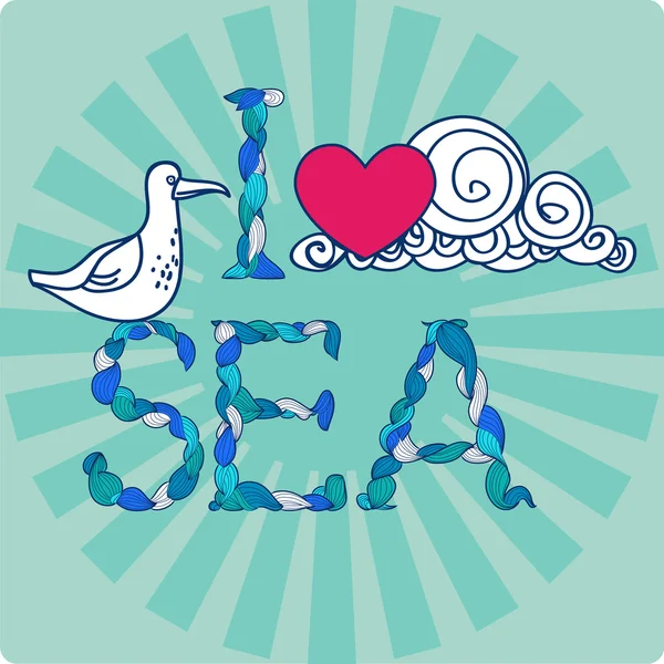 Declaration of love by sea, with seagull — Stock Vector