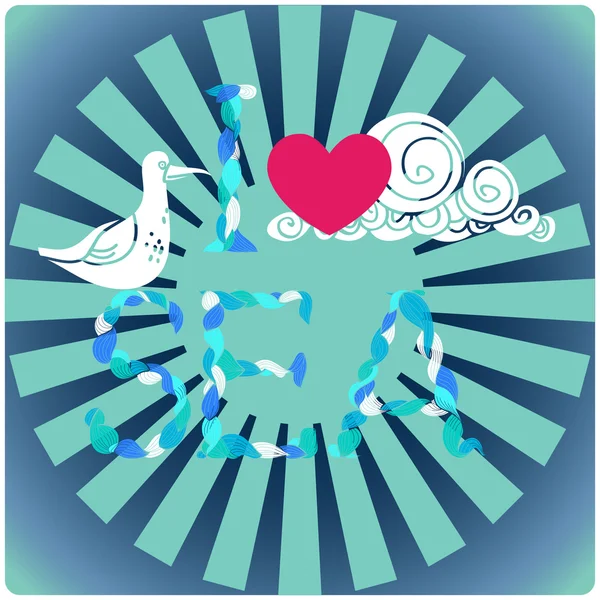 Déclaration d'amour par la mer, avec mouette — Image vectorielle