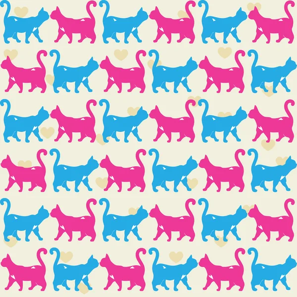 Texture with colorful cats with curved tails. — Stock Vector