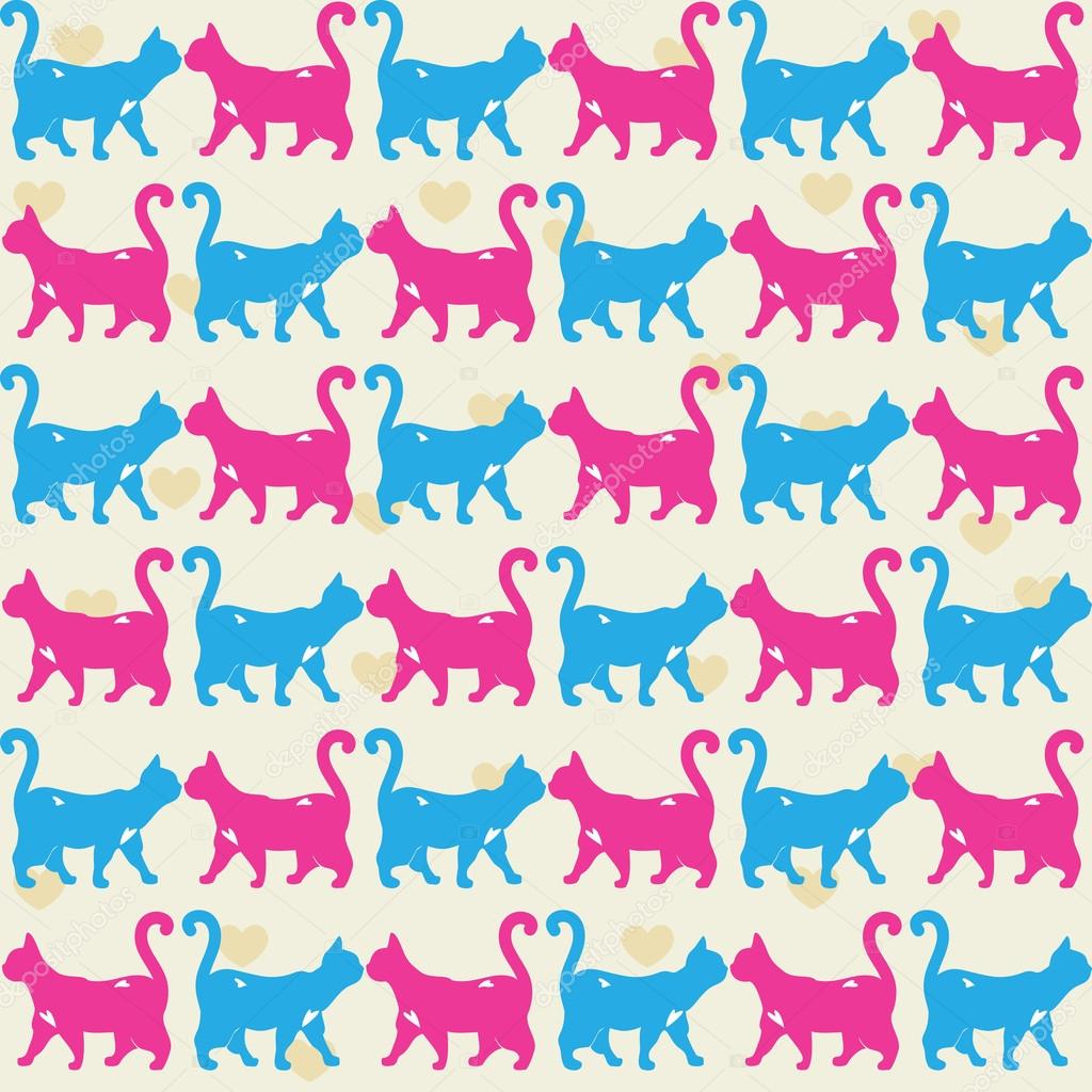 Texture con gatti colorati con code curve — Vettoriale Stock