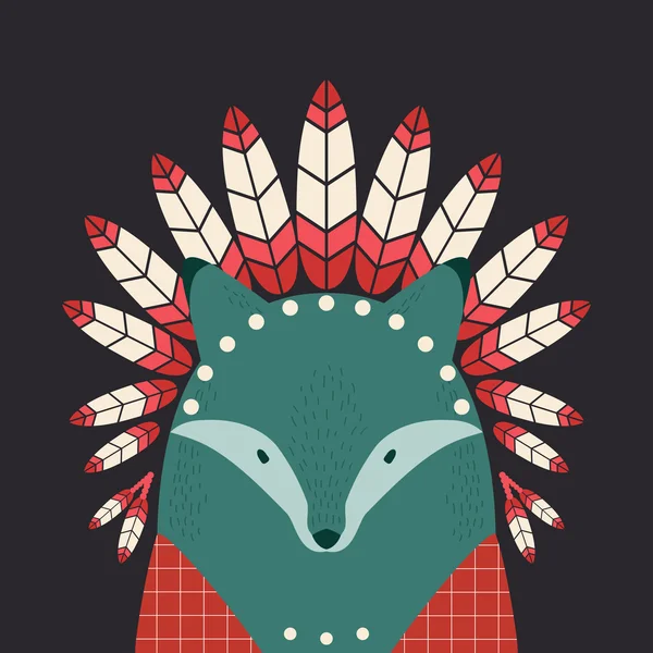 Loup indien à plumes — Image vectorielle