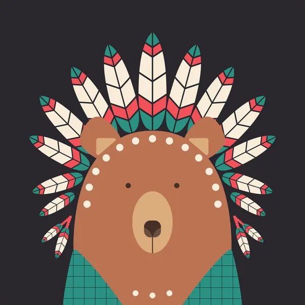 Indian bear with feathers — Stock Vector