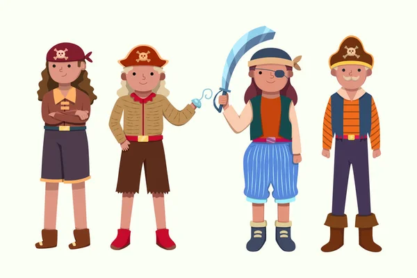 Pirate Characters Cartoon Kids Pirates Sailors Captain Vector Isolated — Vettoriale Stock