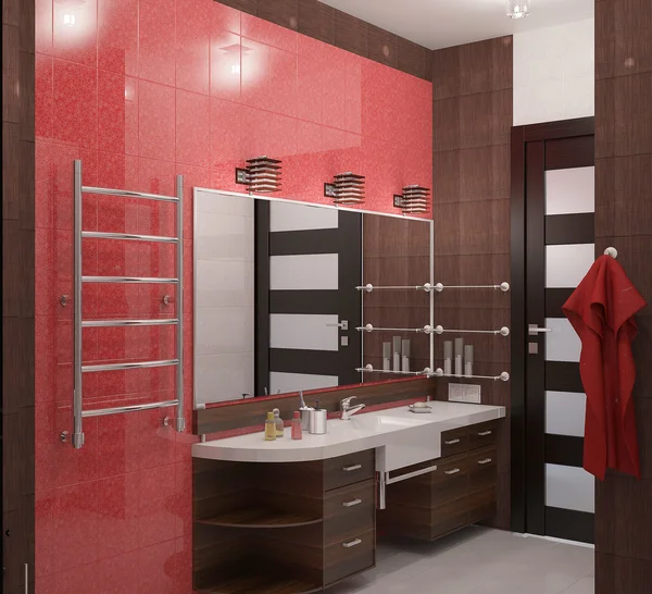 Koupelna s červenou Stock Snímky