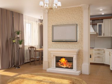 Interior with fireplace clipart