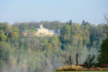 View on Gauja river valley and Krimulda castle in spring in Sigulda, Latvia clipart