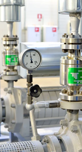 Industrial thermometer in boiler room — Stock Photo, Image