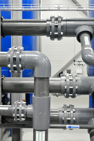 Plastic pipes in industrial boiler room — Stock Photo, Image