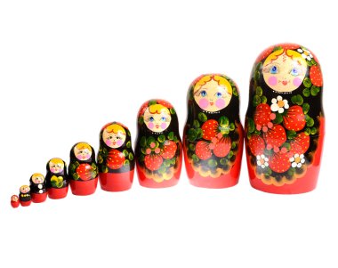 sırada duran Rus geleneksel oyuncak bebek Matruşka ayır