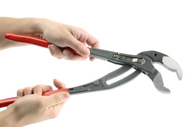 elinde beyaz izole pense