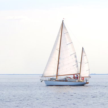 Beyaz yelken yelkenli yat. Riga, Letonya
