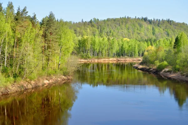 Řeka Gauja v jarní ráno ve městě sigulda, Lotyšska — Stock fotografie