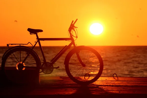 Велосипедный силуэт на закате — стоковое фото