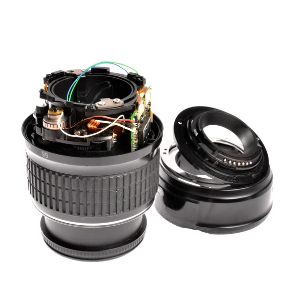 Broken plastic zoom lens isoletaed on white — Stock Photo, Image