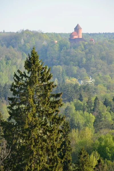 View on Turaida castle and Gauja valley in spring in Sigulda, Latvia — Stock Photo, Image