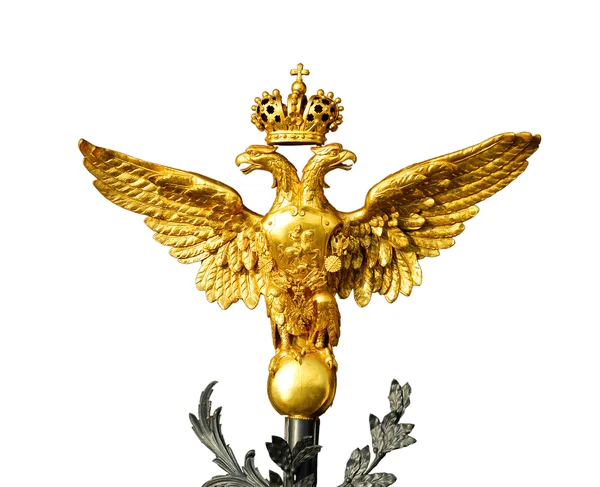 Ouro russo águia de duas cabeças isolado no fundo branco — Fotografia de Stock