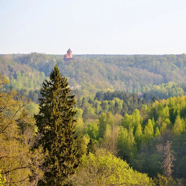 View on Turaida castle and Gauja valley in spring in Sigulda, Latvia — Stock Photo, Image