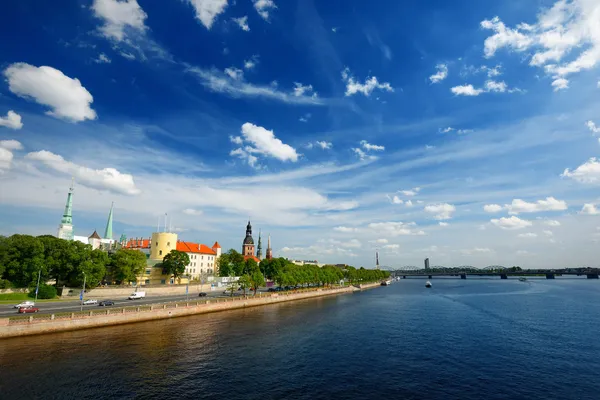 General view on Riga embarkment in bright sunny day, Latvia — Stock Photo, Image